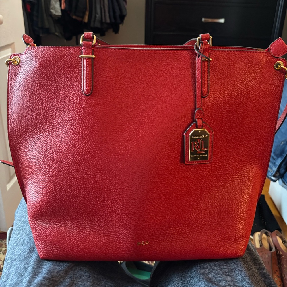 Lauren Ralph Lauren Red Tote with Gold Hardware
